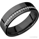 7 mm wide/Flat/Zirconium band with a Off Center Half Eternity arrangement of 015 carat Round Diamond stones in a Bead setting
